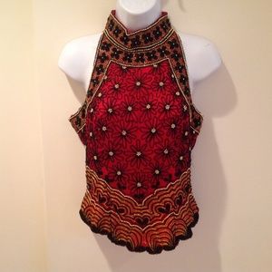 PAPELL BOUTIQUE Fitted Beaded Tank Top - Size S